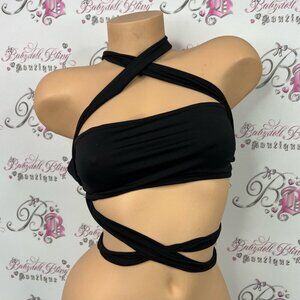 FEI top strappy tie up sexy wrap style Black Wrap Halter Top